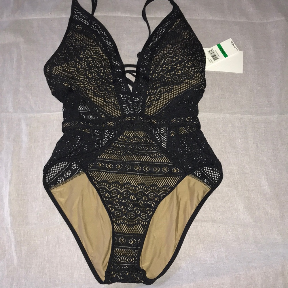 New Becca Keyhole Plunge One Piece Swimsuit Black - Picture 8 of 8